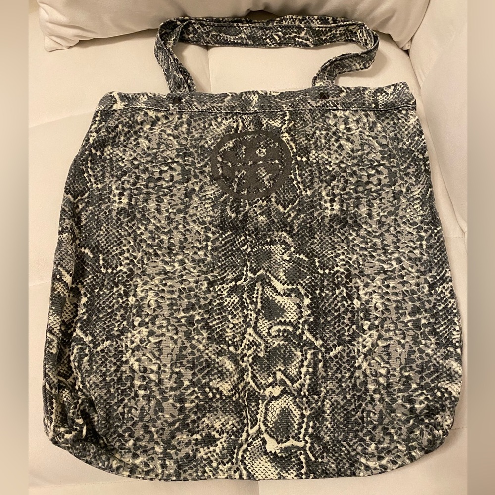 Tory Burch Snakeskin Print Canvas Tote Bag